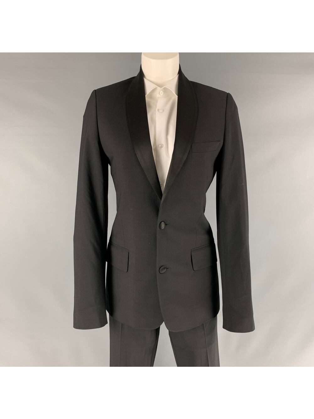 PAUL & JOE Size 34 Black Solid Polyester Wool Shawl Collar Suit